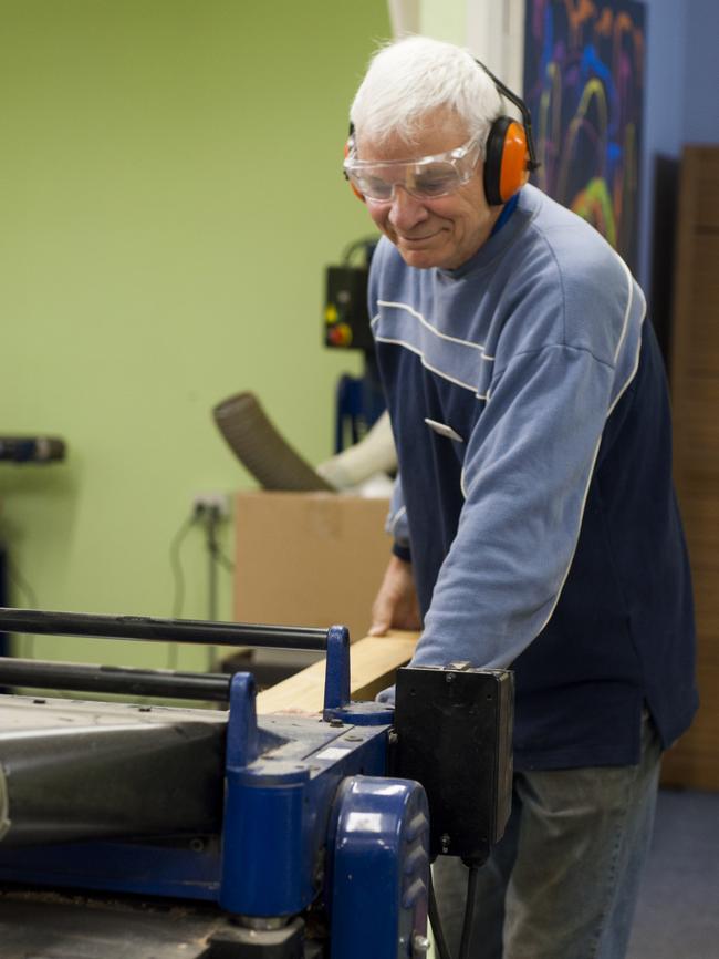 Ian Carrington does some wood work which is part of the Men’s Shed program.