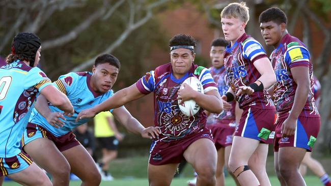 Wavell second rower Christian Taula, charges into the Keebra defence. Pic: Steve Pohlner