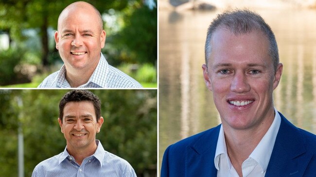 The National’s Sam Birrell (top right), independent Rob Priestly (bottom right) and Liberal’s Stephen Brooks (left) are in the running for the Nicholls electorate.