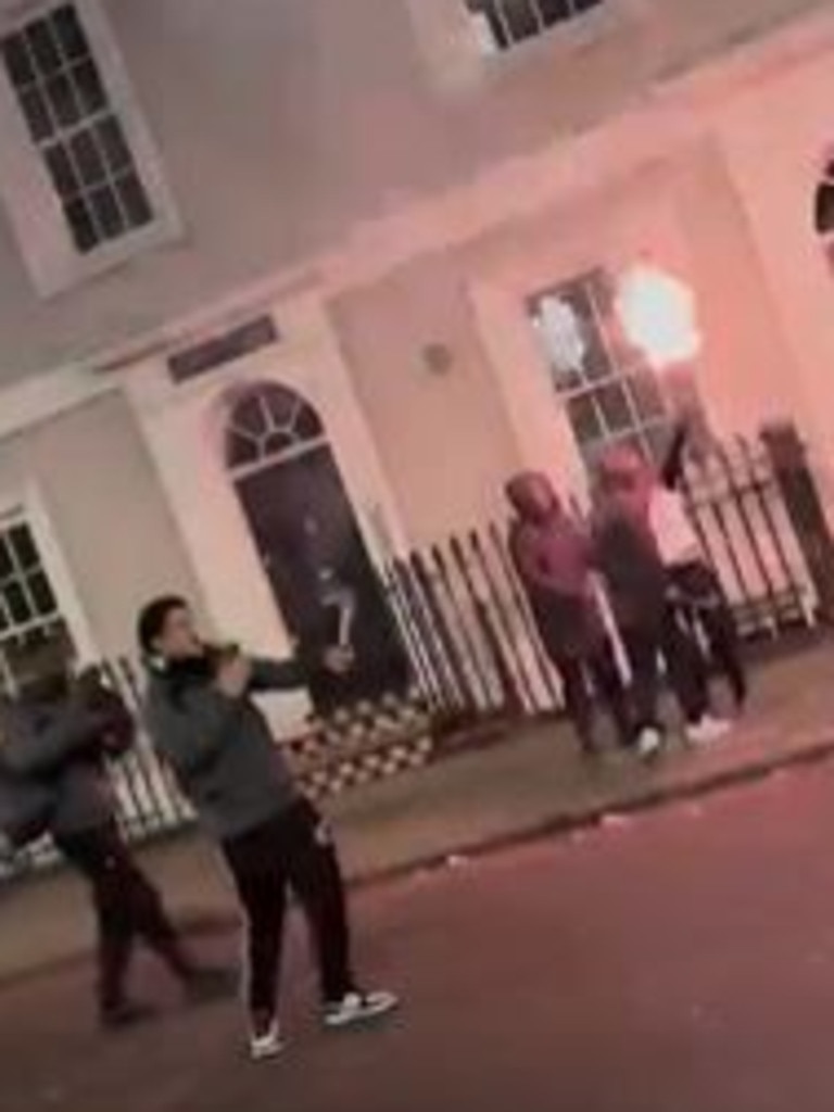 Footage online shows a group of protesters setting off fireworks. Picture: X