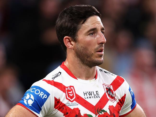 SYDNEY, AUSTRALIA - APRIL 25: Ben Hunt of the Dragons looks dejected during the round eight NRL match between St George Illawarra Dragons and Sydney Roosters at Allianz Stadium, on April 25, 2024, in Sydney, Australia. (Photo by Cameron Spencer/Getty Images)