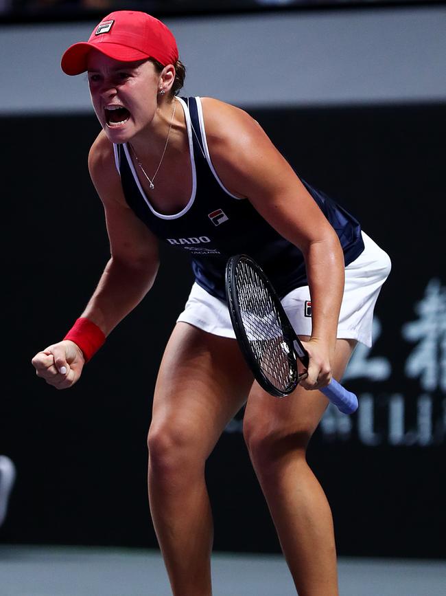 Barty celebrates victory over Elina Svitolina. Picture: Getty Images