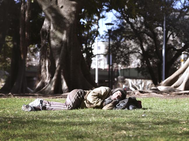 Homeless sleeping in Belmore Park near Central Station Sydney. Picture: AAP / Flavio Brancaleone