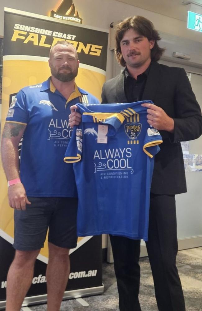 Noosa president Liam Anlezark alongside Denver Ford. Picture: SC Falcons