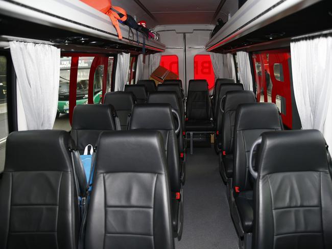 Inside one of Transit System's on-demand mini buses, booked through the Bridj app in NSW. Picture: John Appleyard.