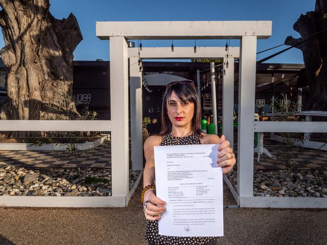 Unica Cucina e Caffe restaurant owner Michelle Loielo is taking the Victorian government to court over lockdown restrictions. Picture: Jake Nowakowski