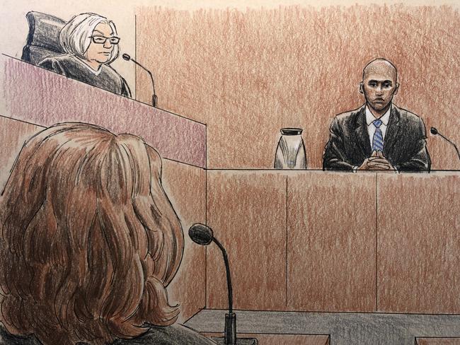 A courtroom sketch depicting Mohamed Noor testifying. Picture: Cedric Hohnstadt