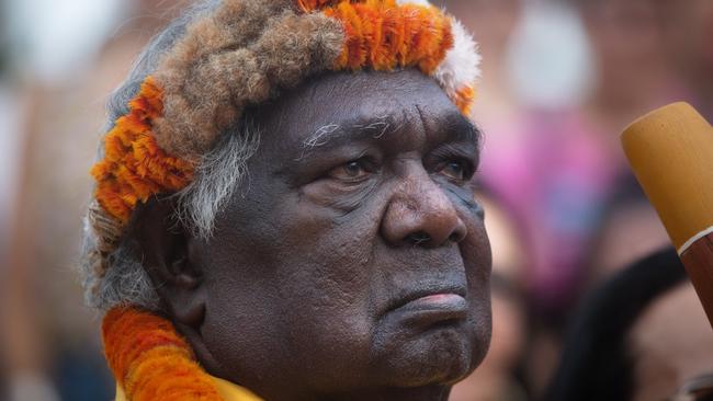 Yunupingu, pictured in 2022, will be remembered as an icon who campaigned for Aboriginal land rights and economic development. Picture: Melanie Faith Dove