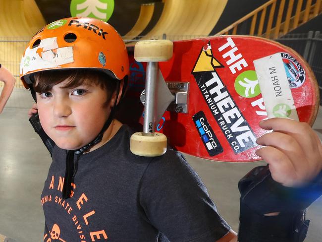 The Park Geelong, an indoor skate park, has not been allowed to reopen. left: Chloe Miller 12yrs, Rosie Atkins (owner, The Park) and Noah Miller 10yrs inside the skate park. picture: Glenn Ferguson