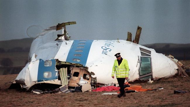 The damaged aircraft cockpit of Pan Am 103 that exploded killing 270 people. Picture: AFP