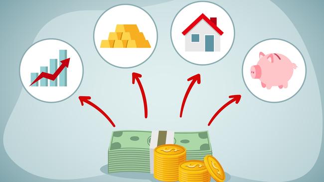 Investment concept. Asset allocation dividing an investment portfolio among different asset categories; investor asset classes artwork