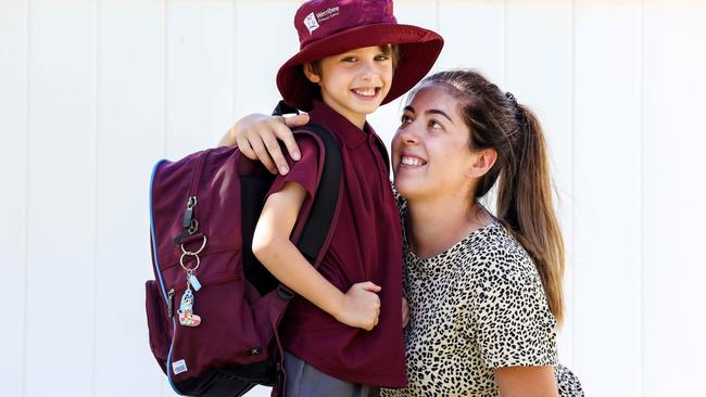 Sarah Testa with her son Logan, 5, who is excited to start school at Werribee Primary this year. Picture: Ian Currie