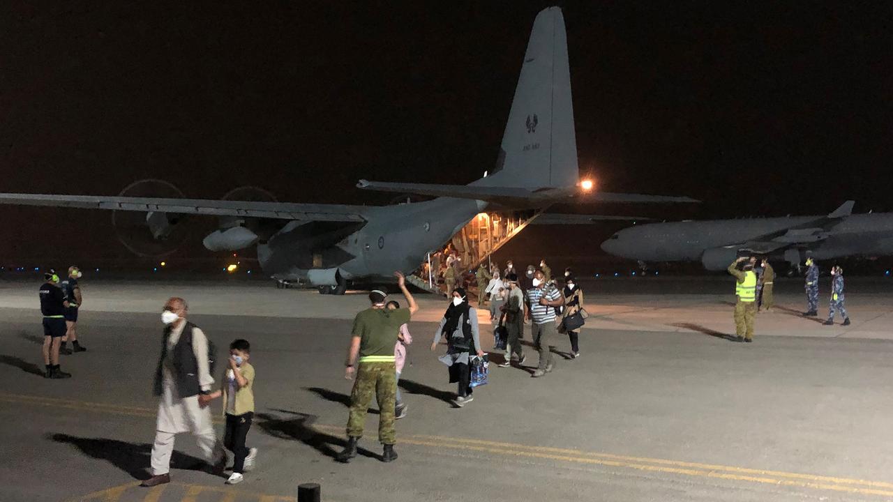 Passengers arriving on the first Australian Defence Force evacuation flight.