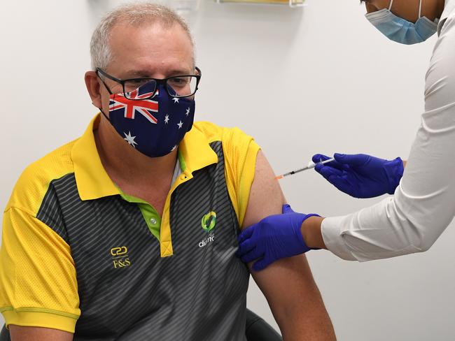 Australian Prime Minister Scott Morrison receives his Covid-19 vaccination. Picture: AAP