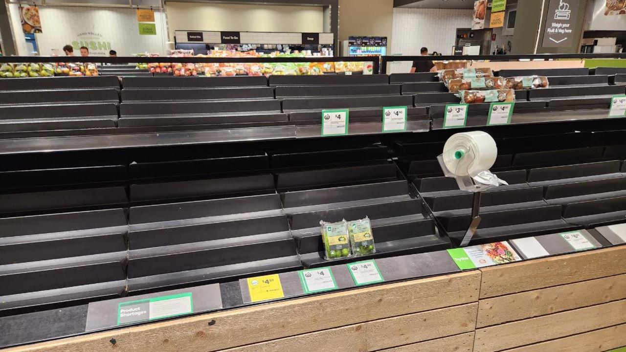 Empty shelves at Woolworths' Newstead supermarket. Picture: Supplied.