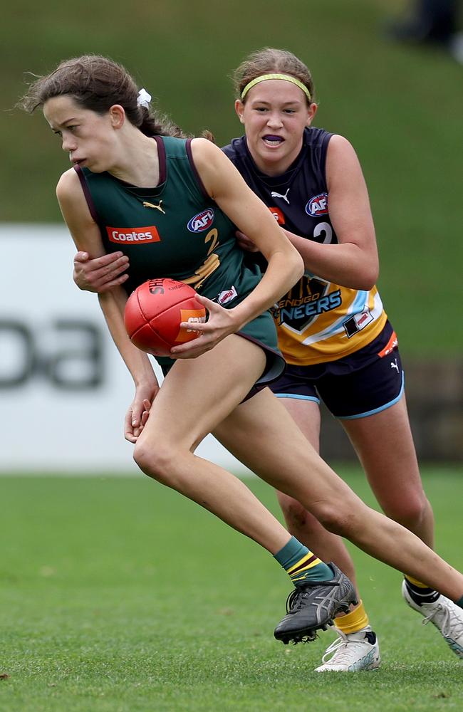 Ava Read is one of five players to watch for the Tasmania Devils girls side in the Coates Talent League (Photo by Jonathan DiMaggio/AFL Photos/via Getty Images)