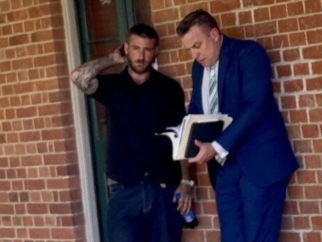 Greg Foley (left) and his lawyer outside Grafton Local Court.