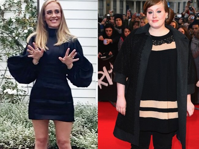 Adele before (2008) and after (2020) weightloss. Picture: Instagram/Getty Images