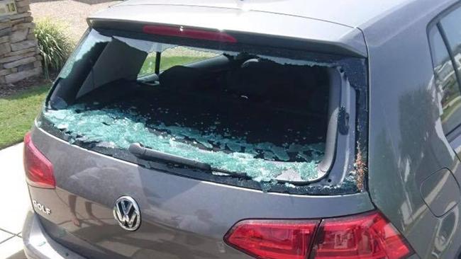 David Knudsen cars rear windscreen was smashed by a sweet potato while visiting his parents home in Kingscliff on Saturday.