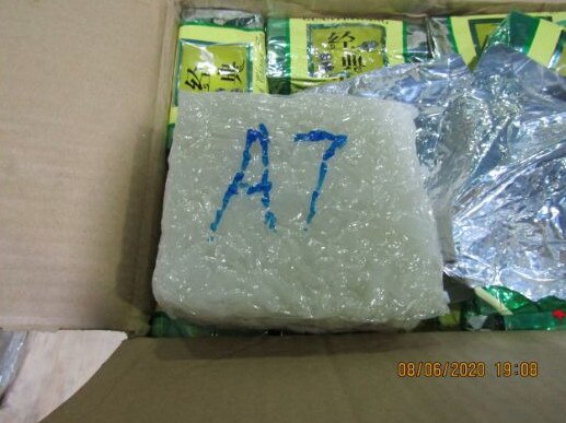 ABF officers then identified 18 cardboard boxes within the consignment, containing 1kg blocks filled with a white crystalline substance.