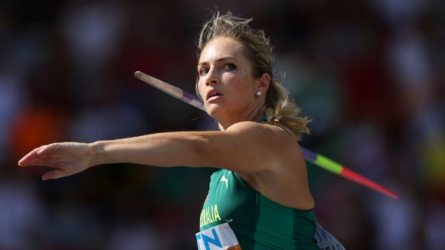 BUDAPEST, HUNGARY - AUGUST 23: Kelsey-Lee Barber of Team Australia competes in the Women's Javelin Throw Qualification during day five of the World Athletics Championships Budapest 2023 at National Athletics Centre on August 23, 2023 in Budapest, Hungary. (Photo by Patrick Smith/Getty Images)
