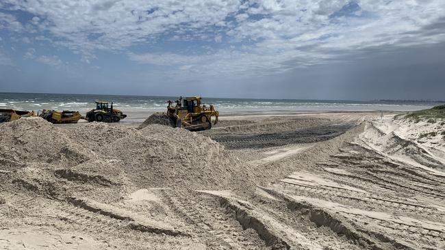 Sand carting at Semaphore beach this week. Picture: Paula Thompson