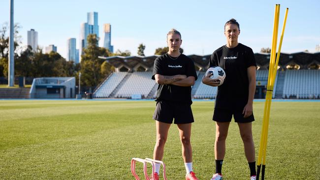 The Future Ballers clinic for aspiring young female footballers is coming to Broadbeach United Soccer Club on Sunday May 25. It is led by Matildas players Chloe Logarzo and Emily Gielnik. Tickets are still available. Picture: Supplied