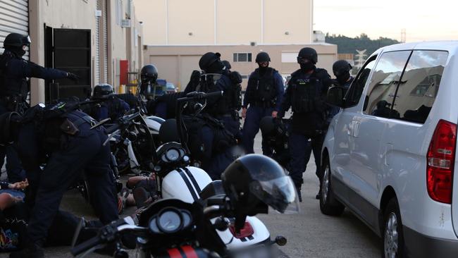 Police outside the Wetherill Park base of the Nomads in 2015. Picture: NSW Police