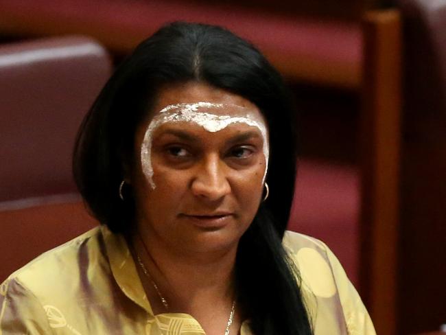 Senator Nova Peris delivers her maiden speech in the Senate Chamber of Parliament House in Canberra tonight. Picture: Strange Ray