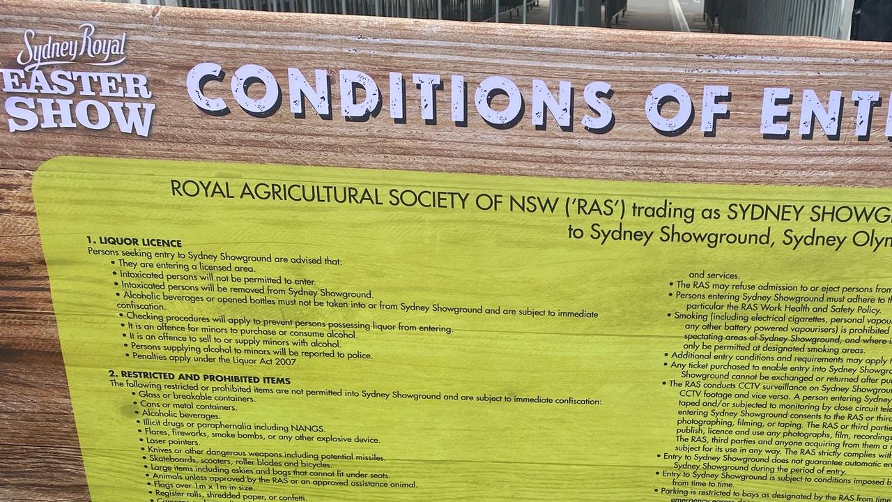 A sad sign at the front gates of the Easter show stated that knives were prohibited. Picture: Supplied.