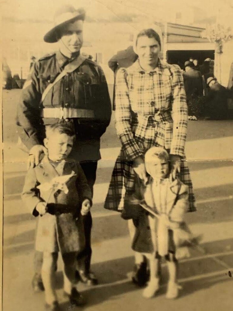 “Photo of my grandfather. He served with the army in the Middle East, Palestine we think, about 1940 during WWII. After his tour of duty he was stationed at both Sydney and later Townsville. His name is James Fredrick Watts and is pictured with wife Mary, (nee Many), and children Jimmy and Colleen.” Picture: Supplied by Steve Watts