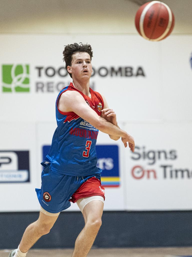 James Nugent for Toowoomba Mountaineers against Northside Wizards in QSL Division 1 Men round 2 basketball at Clive Berghofer Arena, St Mary's College, Sunday, April 21, 2024. Picture: Kevin Farmer