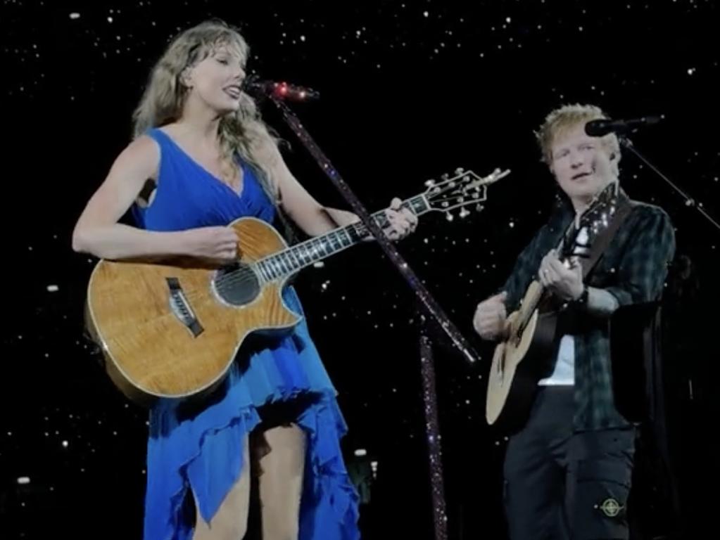 Taylor Swift and Ed Sheeran give a surprise duet at Wembley.