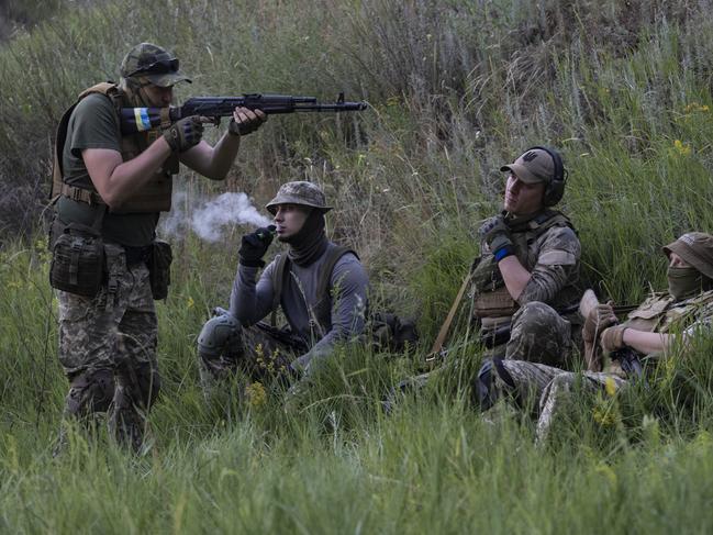 Azov Regiment soldiers are seen during weapons training in the Kharkiv region, Ukraine. Picture: Getty Images