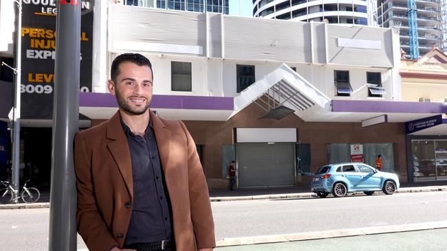 Michael Koukides, with the new backpacker hotel at 428 George St, Brisbane city, on Wednesday 12th June 2024 - Photo Steve Pohlner