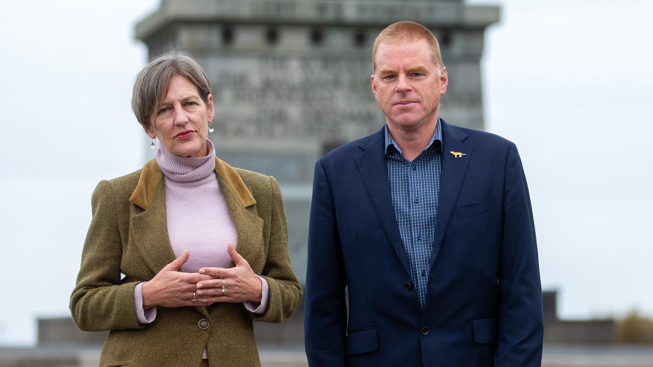 Hobart Greens MLC Cassy O’Connor with Clark Greens MP Vica Bayley. Picture: Linda Higginson