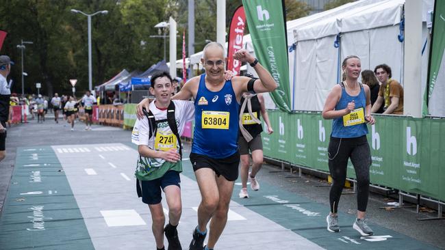 HOBART AIRPORT MARATHON 2024 Cillian Cullen and Karsten Horne. Picture: Caroline Tan