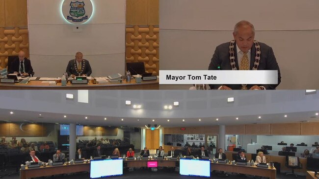 Mayor Tom Tate has been accused of being “un-Australian” and “muffling” debate after a flashpoint moment at a full council meeting where he silenced and sat down two councillors.