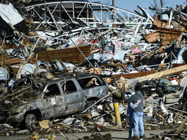 Utter destruction in Mayfield, Kentucky, after tornadoes roared through five US states in December. Picture: AFP