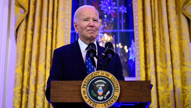 Mr Biden speaks during a Hanukkah holiday reception in the East Room of the White House. Picture: AFP