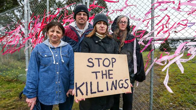 Epping community members near one of the pink ribbon sites on Cooper St. Picture: Tim Carrafa