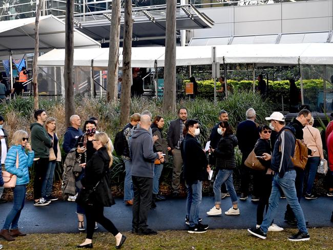 Sydneysiders queue for the COVID-19 vaccine at the Vaccination Hub at Sydney Olympic Park on Monday. Picture: NCA NewsWire