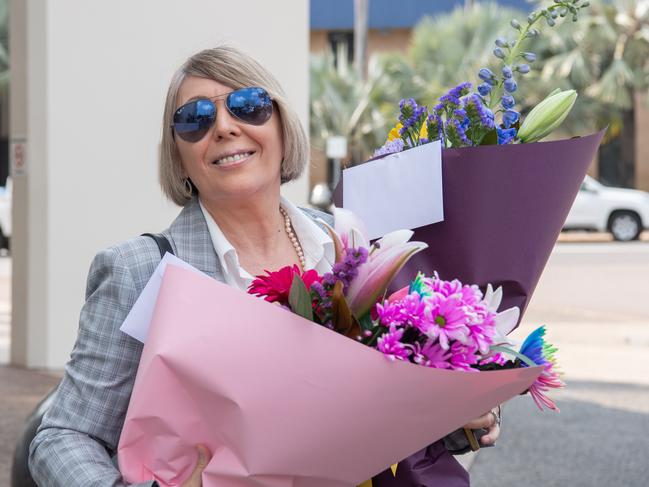 Suzi Milgate outside court where she will plead not guilty to assaulting Natasha Fyles at the Nightcliff markets. Picture: Pema Tamang Pakhrin