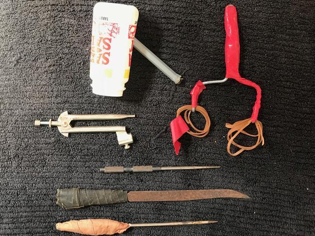 A makeshift slingshot and other contraband seized in the juvenile justice system. Picture: Supplied