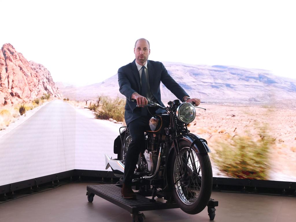 William tried out a motorbike in the state-of-the-art Virtual Production Studio. Picture: Liam McBurney – Pool/Getty Images