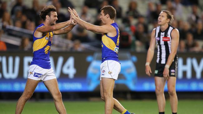 Jack Petruccelle congratulates Jamie Cripps after his goal. Pic: Getty Images