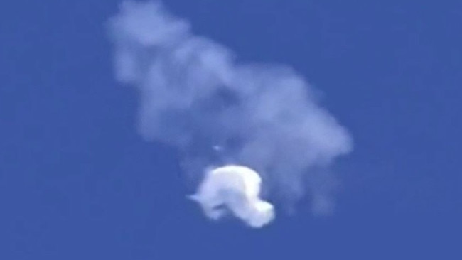 The moment a US fighter jet shoots down suspected Chinese spy balloon. Picture: Angela Mosley