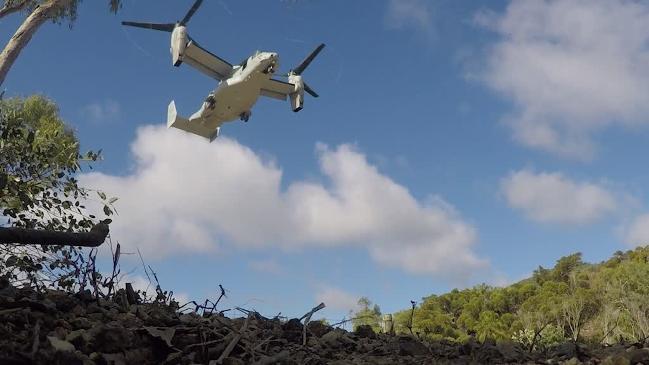 US Navy plane MV-22B Osprey landing in a field during Exercise Talisman Sabre 2017