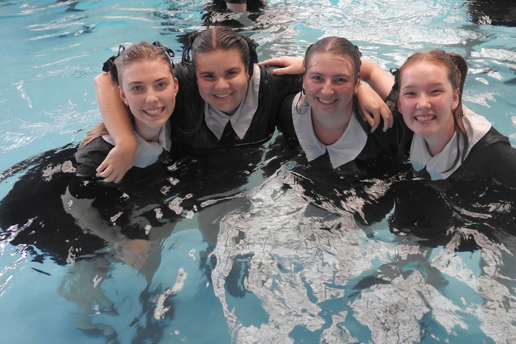 At The Glennie School's senior pool jump are (from left) Isabel Bracey, Angela Sharp, Madeline Sands and Grace Twidale. Picture: Contributed