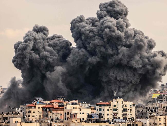 An Israeli air strike on the Gaza Strip on October 9. Picture: Mahmud Hams/AFP